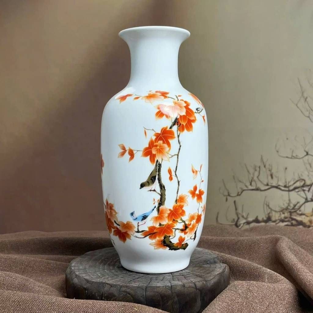  Bình Gốm Cắm Hoa Sứ Trắng Vẽ Chim BKCECN-9803 