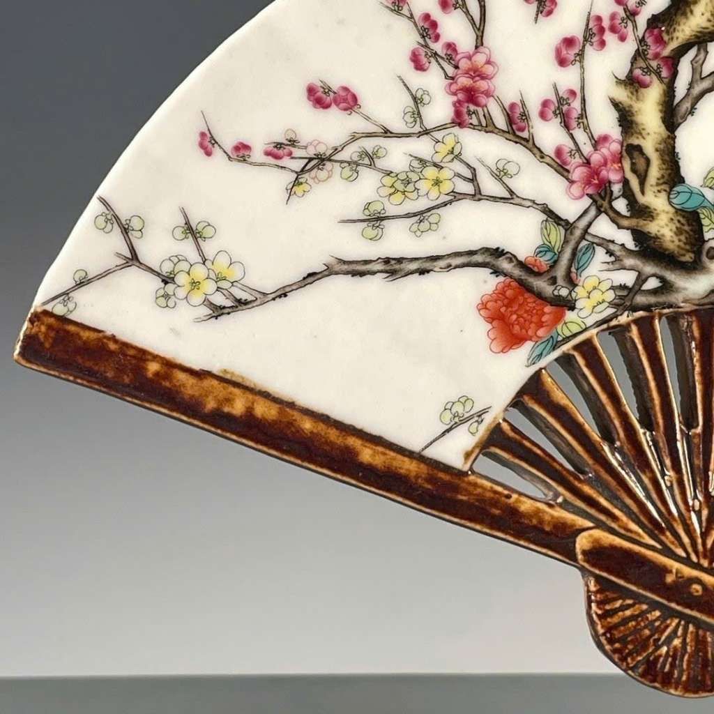  Quạt Gốm Sứ Vẽ Hoa Mai Điểu - Đồ Decor Cổ Điển BKCECN-9844 