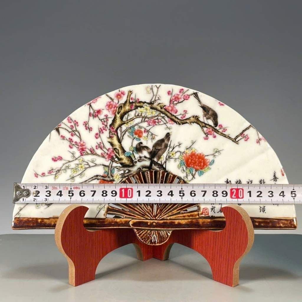  Quạt Gốm Sứ Vẽ Hoa Mai Điểu - Đồ Decor Cổ Điển BKCECN-9844 