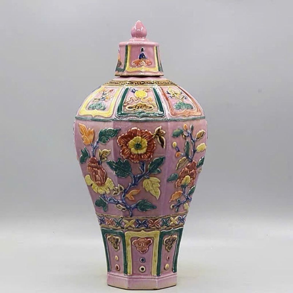  Mai bình gốm điêu khắc men hồng sưu tầmBKCECN-9900 