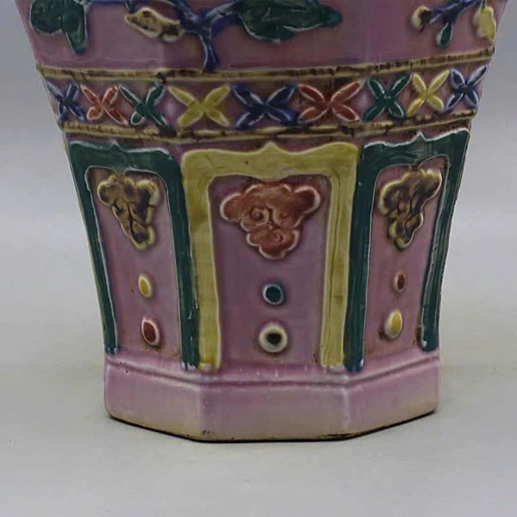  Mai bình gốm điêu khắc men hồng sưu tầmBKCECN-9900 