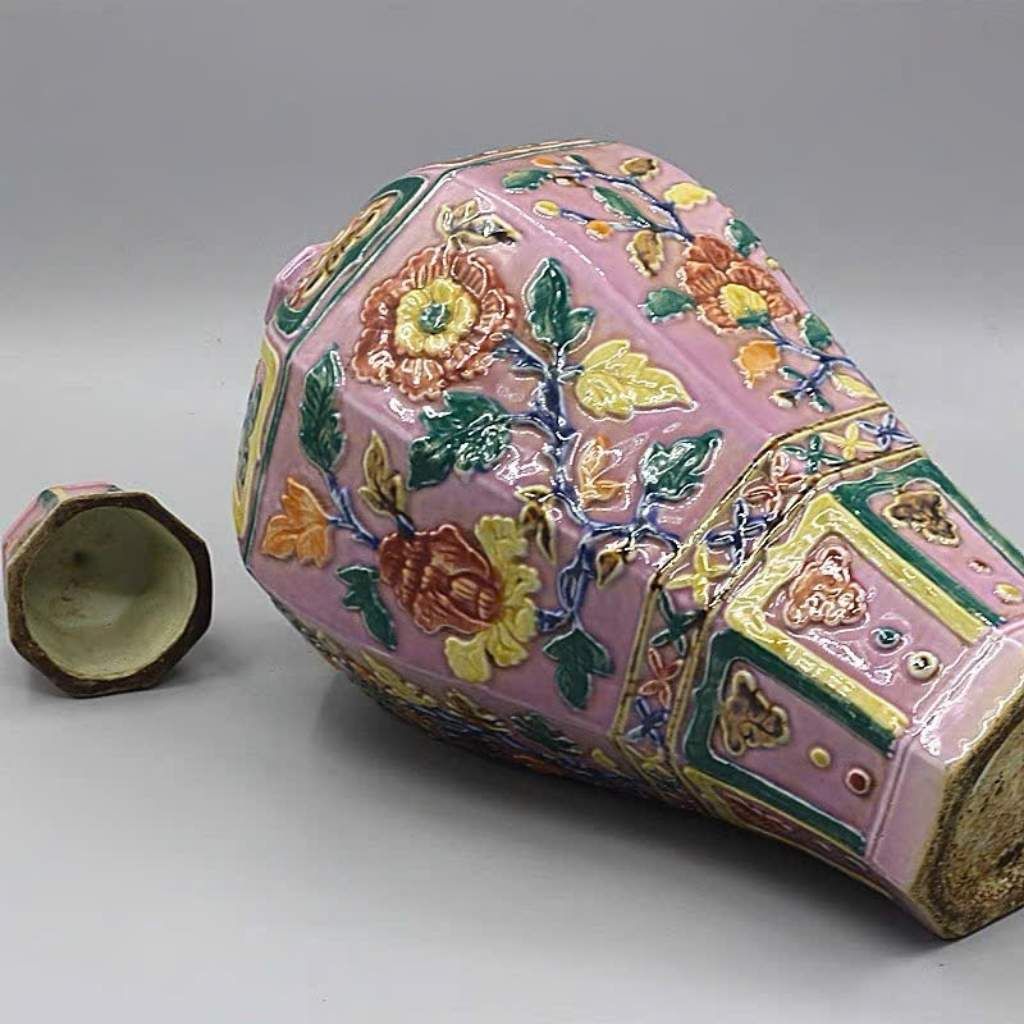  Mai bình gốm điêu khắc men hồng sưu tầmBKCECN-9900 