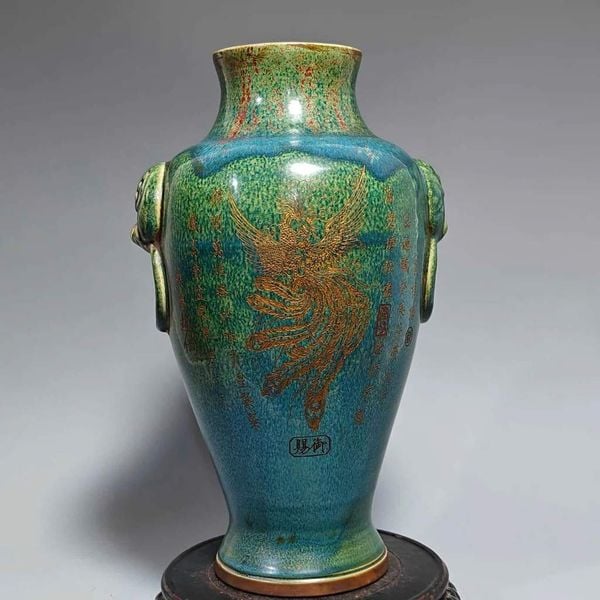  Bình gốm Sứ Men Ngọc Khắc Kim Phượng Hoàng Cổ BKCECN-9953 