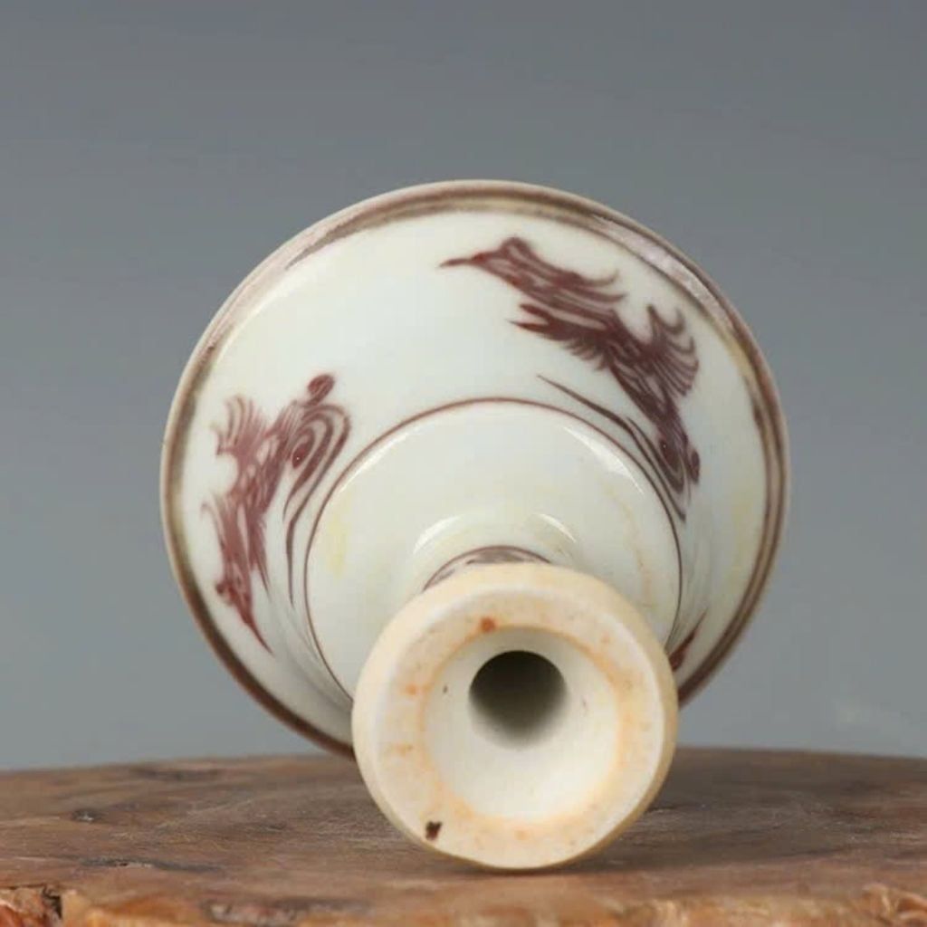  Ly Gốm Sứ Chân Cao Vẽ Phượng Hoàng Cổ  BKCECN-9956 