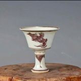  Ly Gốm Sứ Chân Cao Vẽ Phượng Hoàng Cổ  BKCECN-9956 