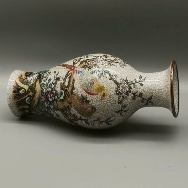  Bình Gốm Men Rạn Cổ Vẽ Tay Họa Tiết Uyên Ương Cát Tường BKCECN-9964 