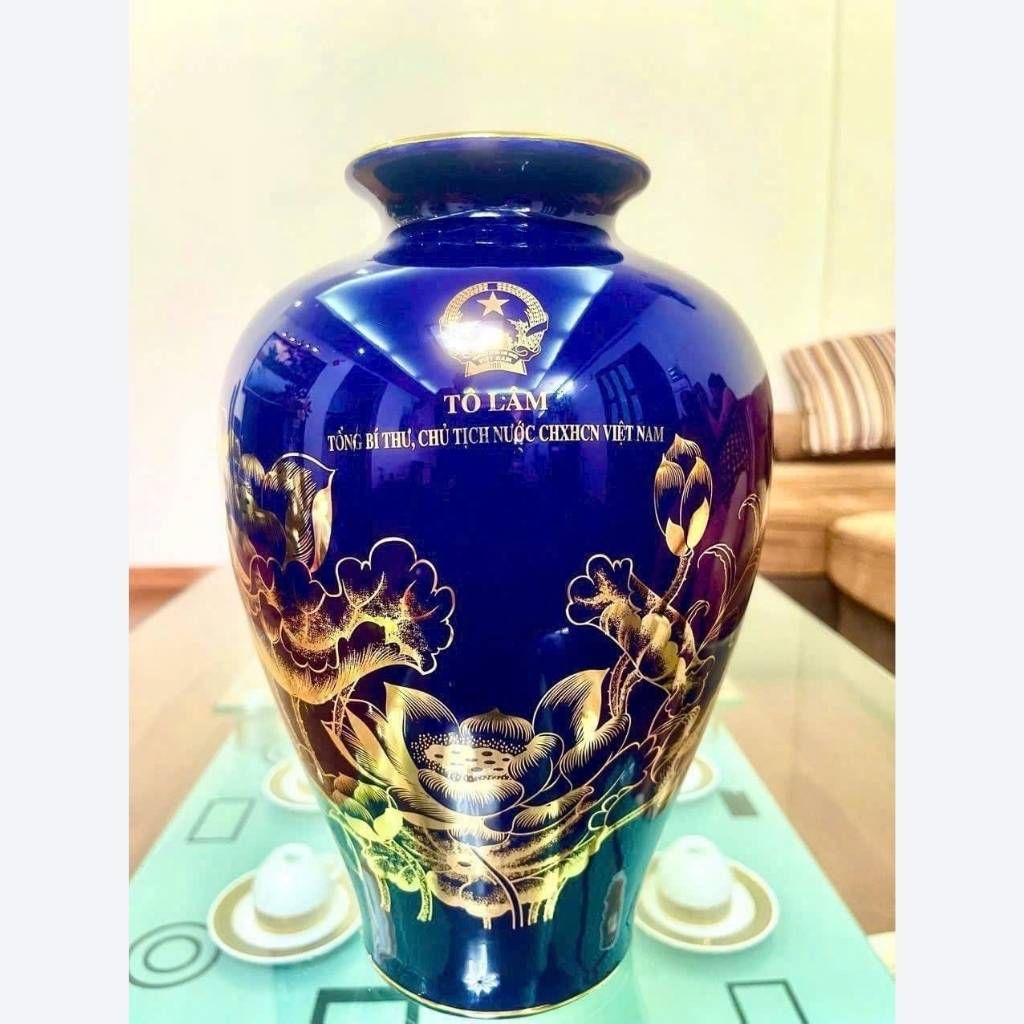  Bình Gốm Màu Xanh In Tổng Bí Thư Tô Lâm BKCEVN-10216 