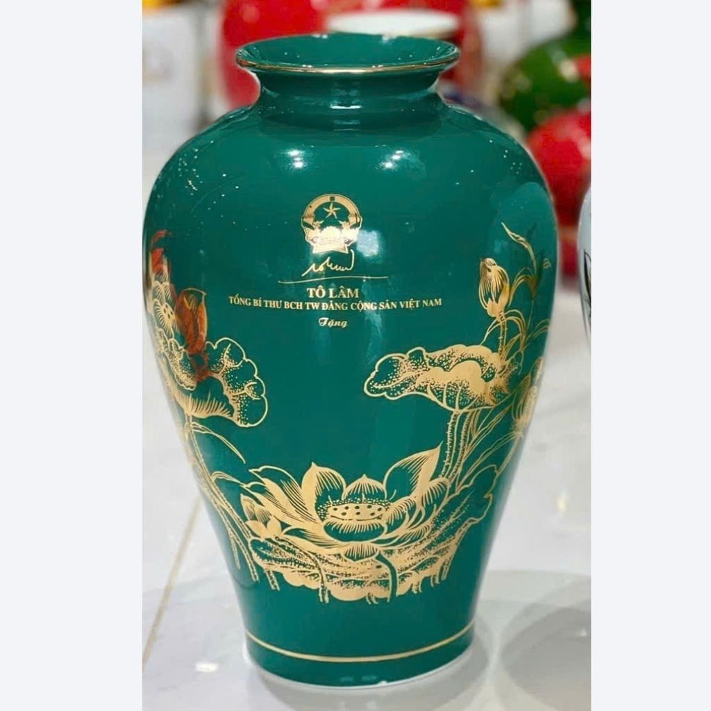  Bình Gốm Tổng Bí Thư Tô Lâm Men Xanh Lục Vẽ Vàng BKCECN-10222 