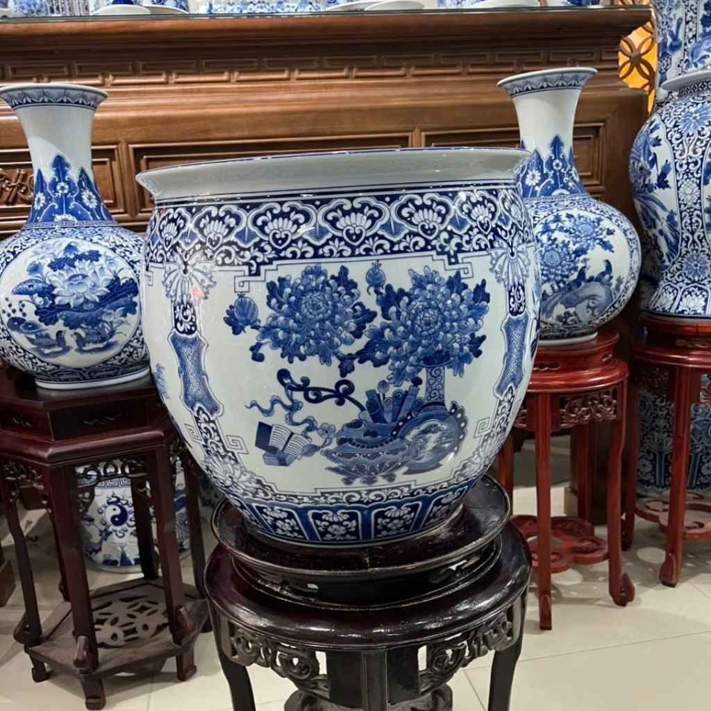  Thống thờ tứ cảnh men lam gốm sứ bát tràng BKCEVN-9326 