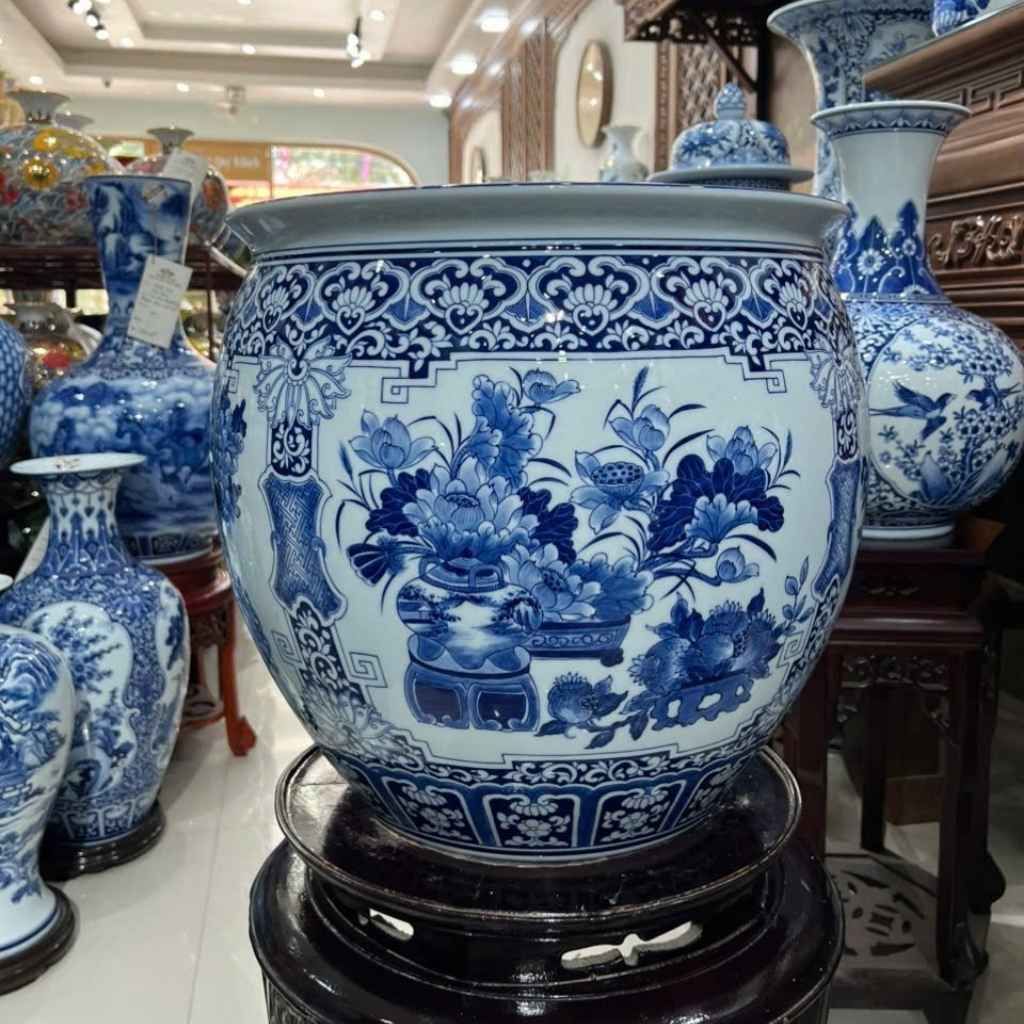 Thống thờ tứ cảnh men lam gốm sứ bát tràng BKCEVN-9326 