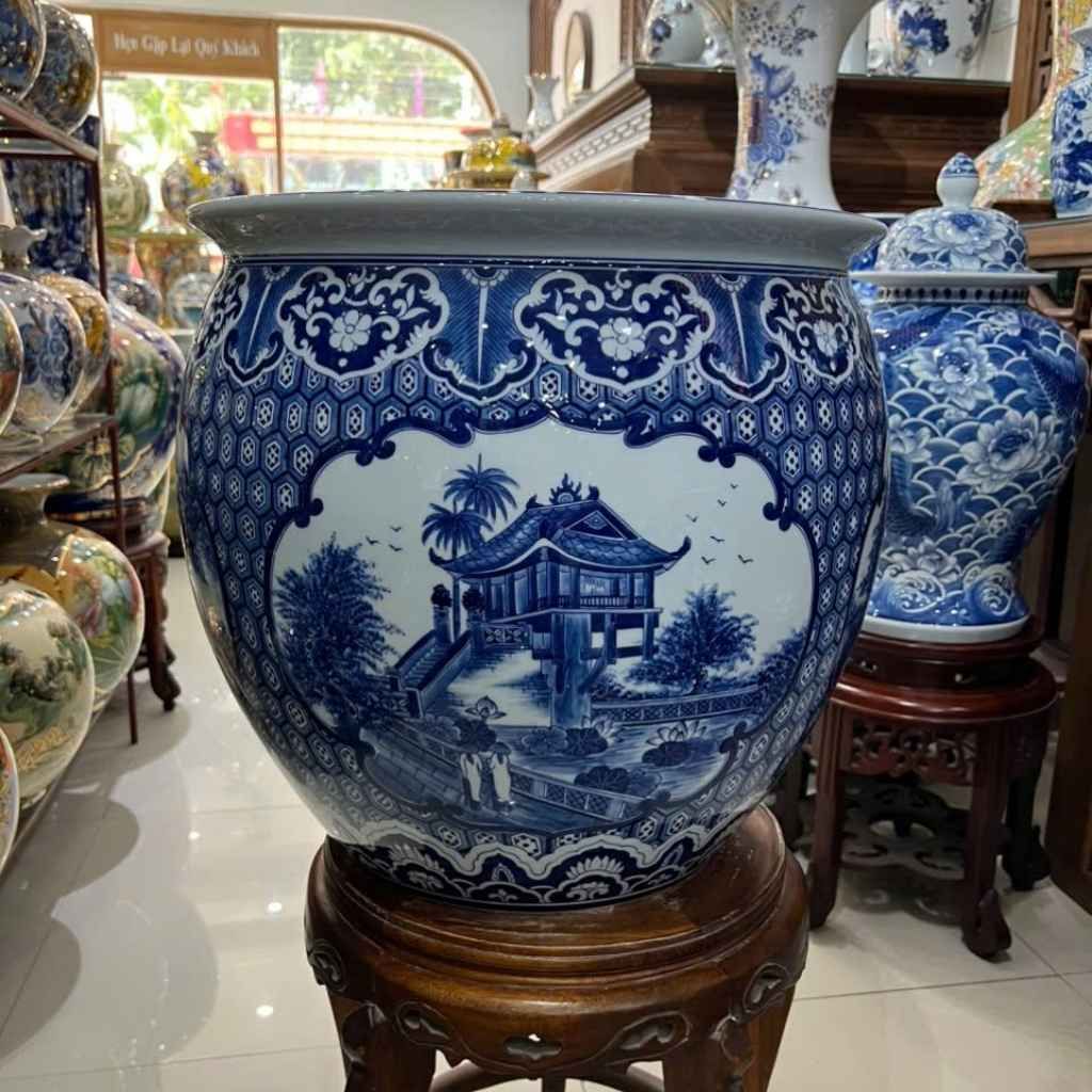  Thống thờ cảnh hà nội men lam gốm sứ bát tràng BKCEVN-9328 