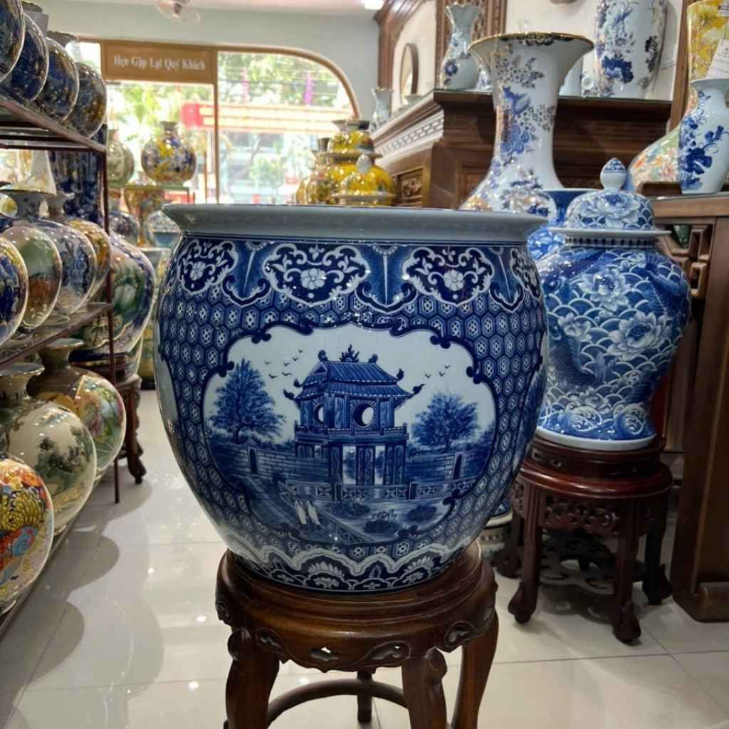  Thống thờ cảnh hà nội men lam gốm sứ bát tràng BKCEVN-9328 