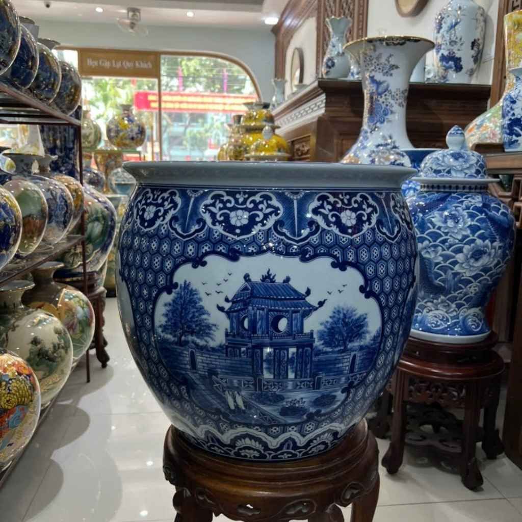  Thống thờ cảnh hà nội men lam gốm sứ bát tràng BKCEVN-9328 