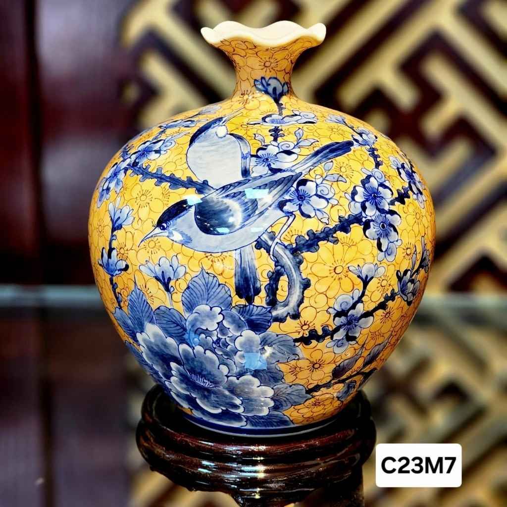  Bình Hút Lộc Vẽ Tay Họa Tiết Đôi Chim Xanh BKCEVN-9338 