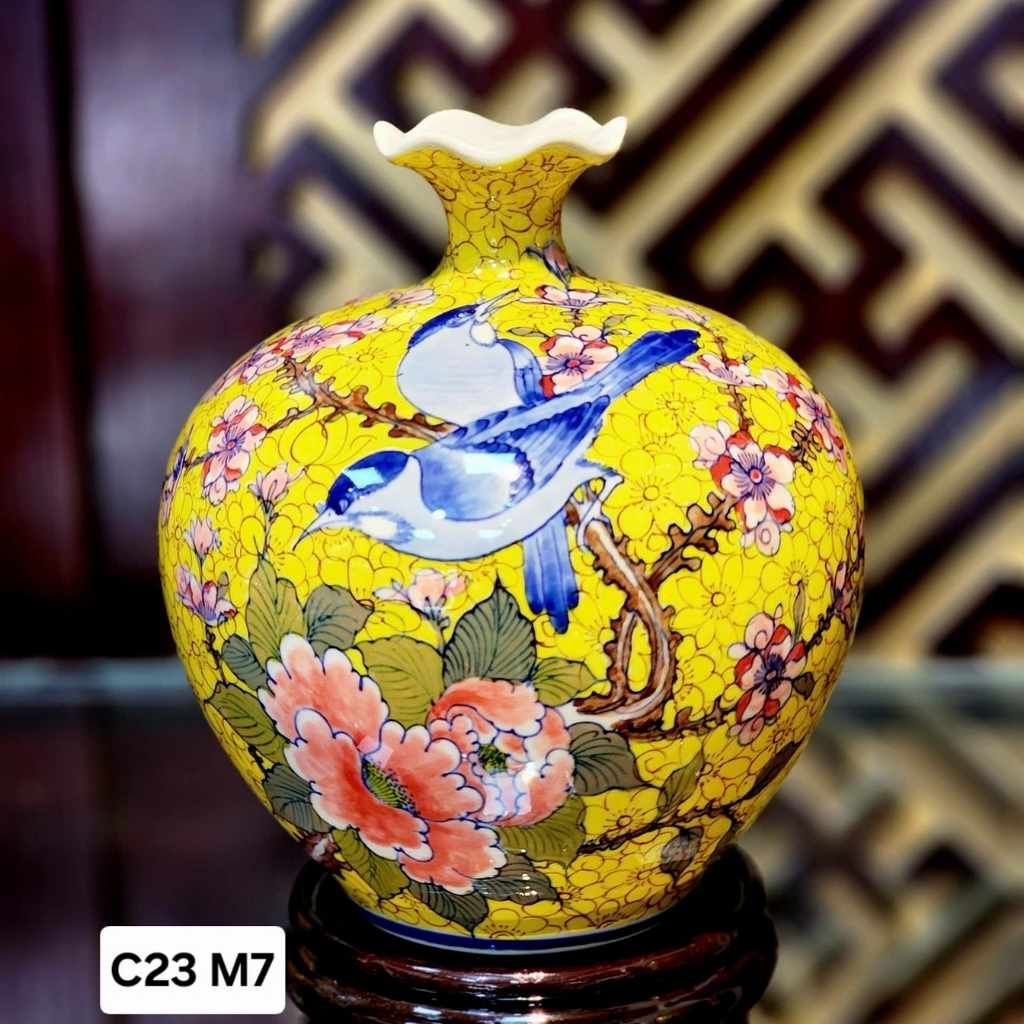  Bình Hút Lộc Vẽ Tay Họa Tiết Đôi Chim Xanh BKCEVN-9338 