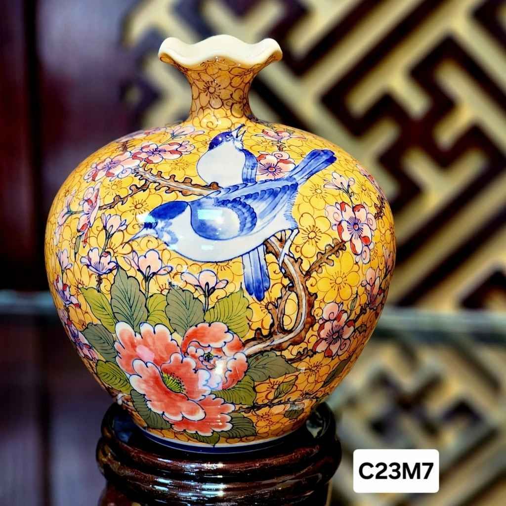  Bình Hút Lộc Vẽ Tay Họa Tiết Đôi Chim Xanh BKCEVN-9338 