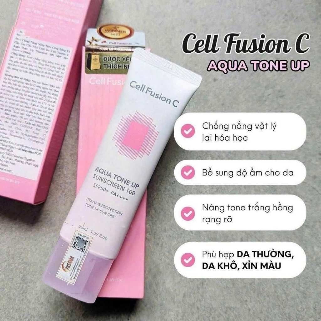  Kem Chống Nắng Nâng Tông Cấp Ẩm Cell Fusion C Aqua Tone Up Sunscreen 100 SPF50+ PA++++ BKCOKR-9167 