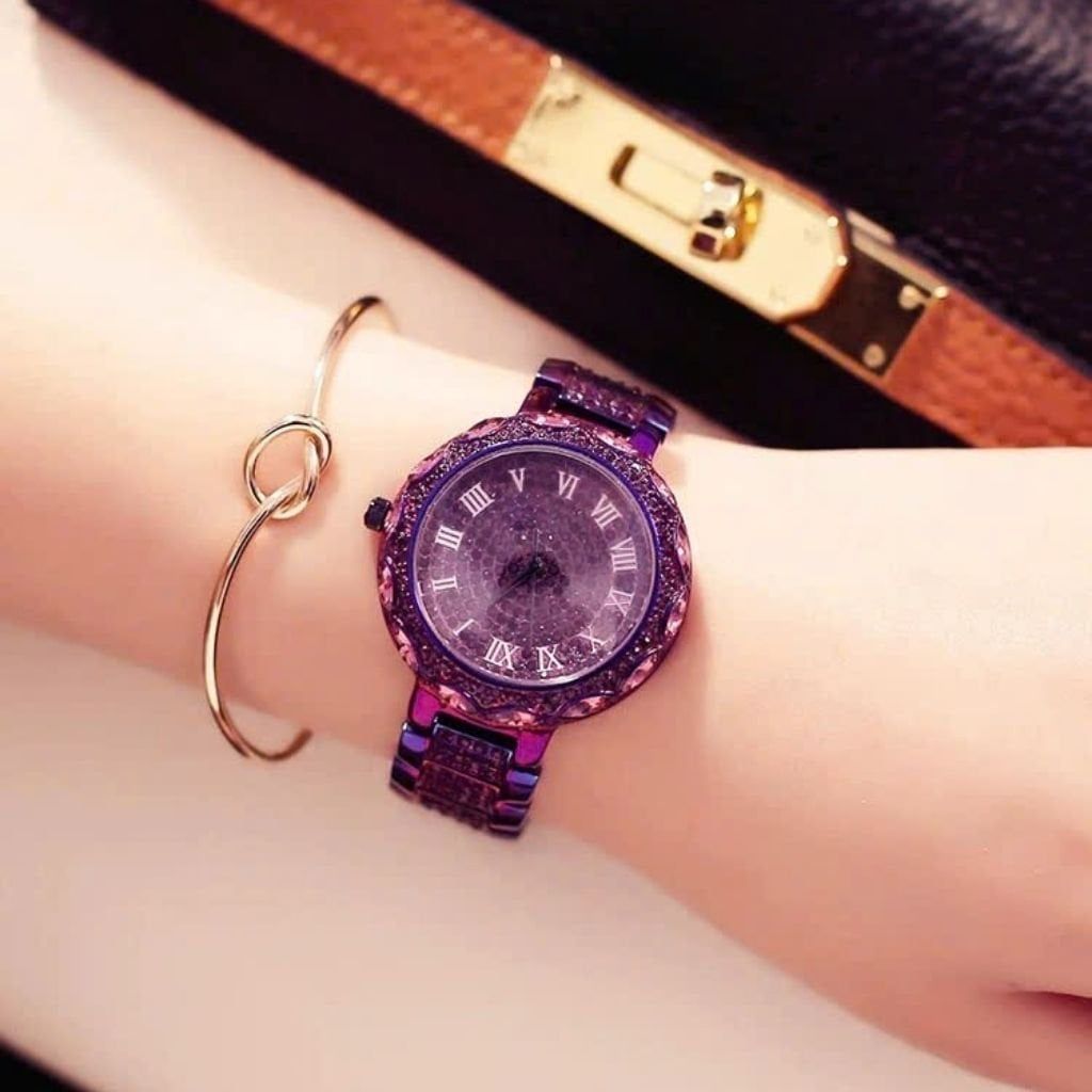  Đồng hồ nữ màu tím đính đá quý BKFACN-9376 