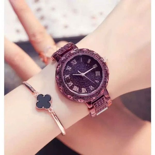  Đồng hồ nữ màu tím đính đá quý BKFACN-9376 