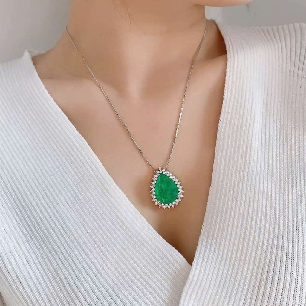  Vòng Cổ Vàng Trắng Đính Đá Nam Phi Bọc Kim Cương BKFAVN-9415 