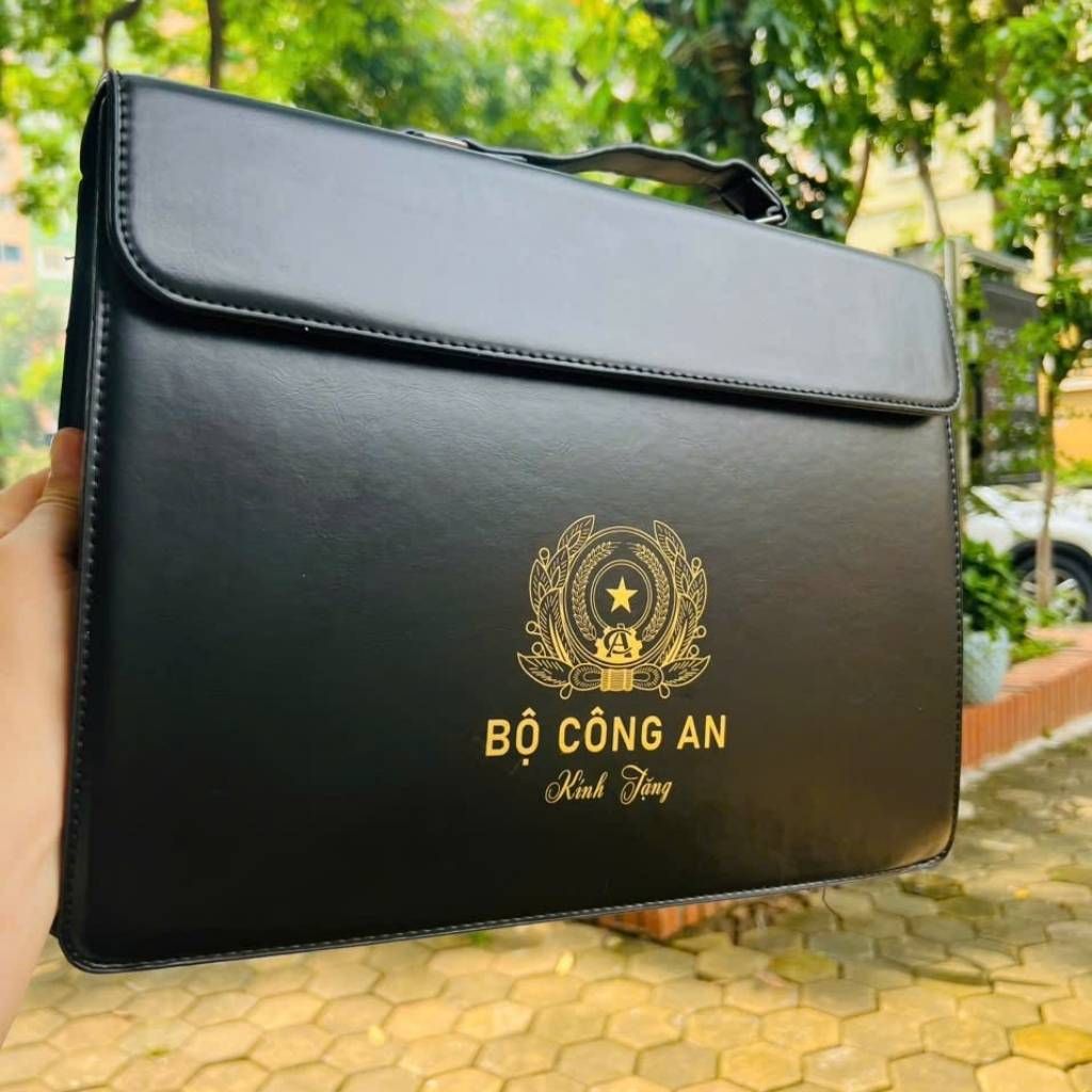  Cặp Sách Da Công Sở In Logo Bộ Công An Kính Tặng BKFAVN-9430 