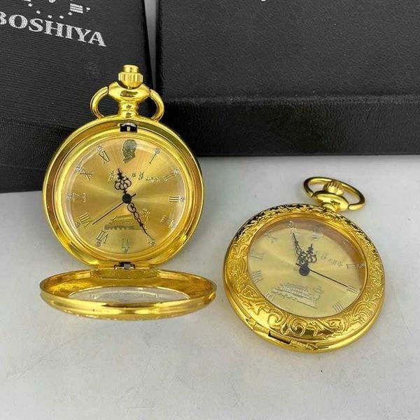  Đồng Hồ Bỏ Túi Mạ Vàng Cổ Điển Chạm Khắc Họa Tiết Kiến Trúc Cổ Sưu Tầm BKFAVN-9470 