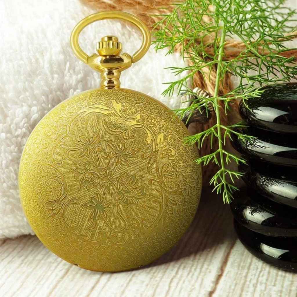  Đồng Hồ Bỏ Túi Mạ Vàng Cổ Điển Chạm Khắc Họa Tiết Kiến Trúc Cổ Sưu Tầm BKFAVN-9470 