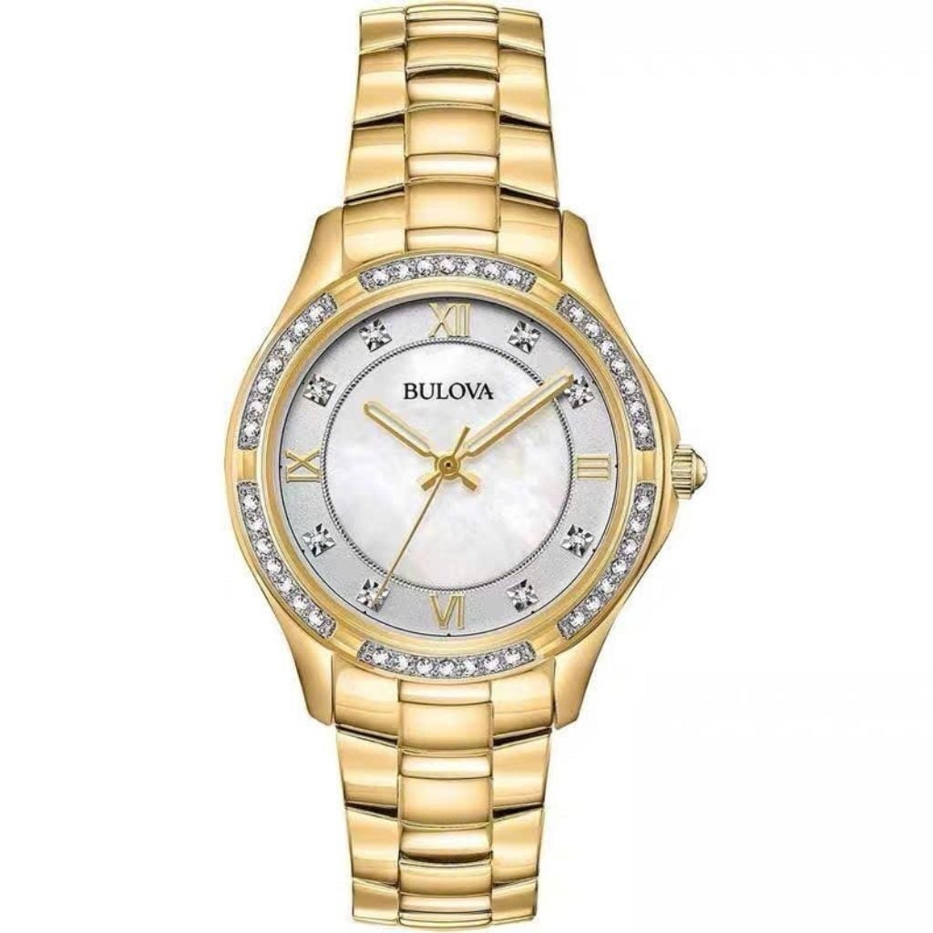  Đồng Hồ Nữ Bulova Mạ Vàng Cao Cấp Mặt Khảm Xà Cừ BKFAVN-9472 