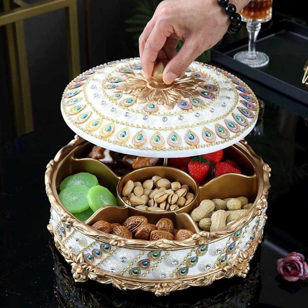  Khay Bánh Kẹo Sứ Châu Âu Đính Đá Sang Trọng BKHFCN-9007 