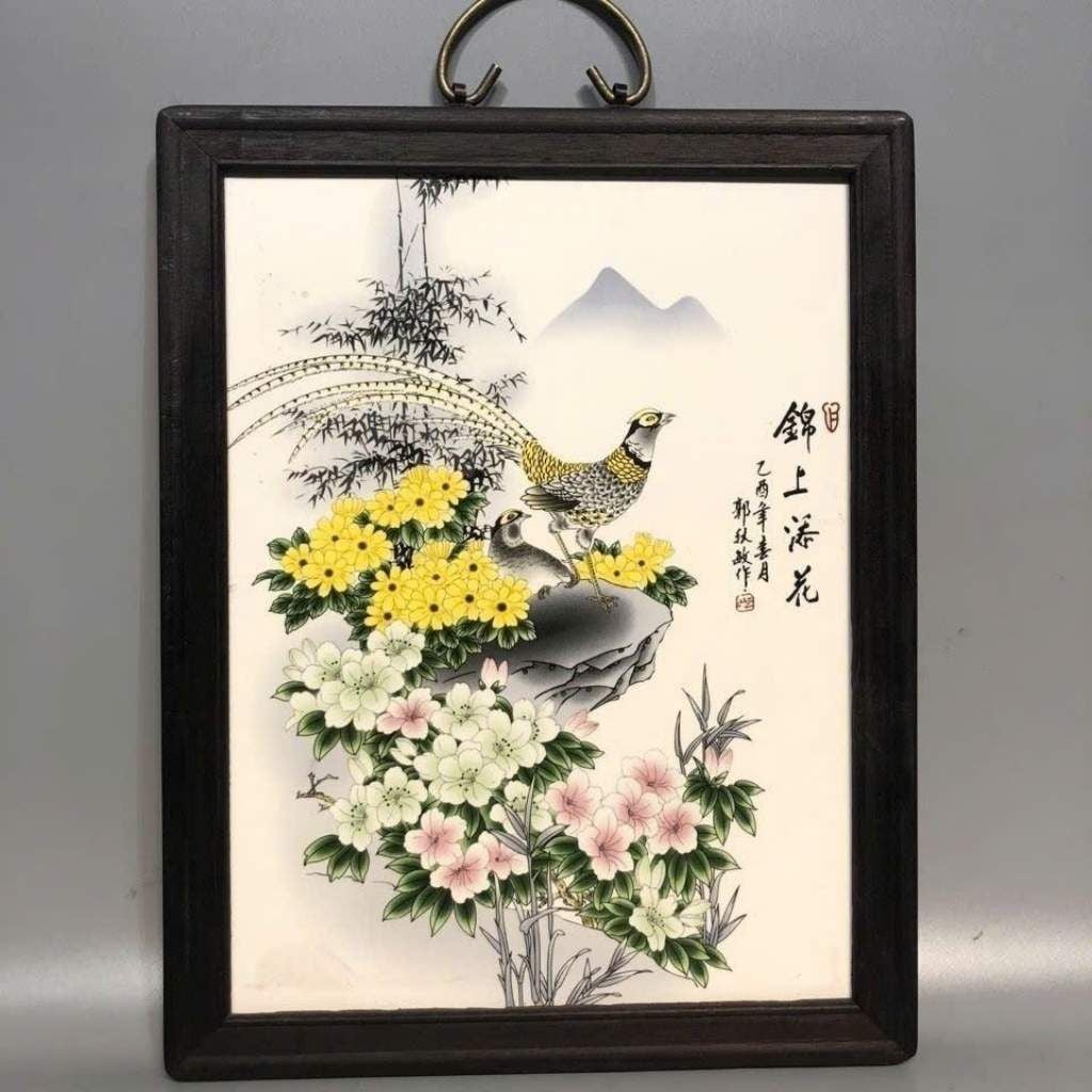  Tranh Sứ Khung Gỗ Tích Cẩm Thượng Thiêm Hoa Cổ Sưu Tầm BKHFCN-9024 