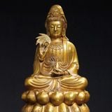  Tượng Phật Quan Thế Âm Bồ Tát Đồng Vàng Sưu Tầm BKHFCN-9030 
