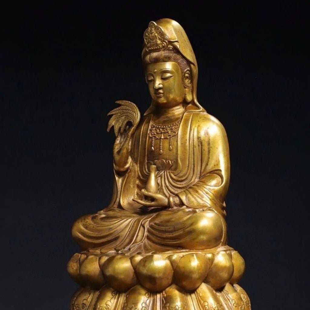  Tượng Phật Quan Thế Âm Bồ Tát Đồng Vàng Sưu Tầm BKHFCN-9030 