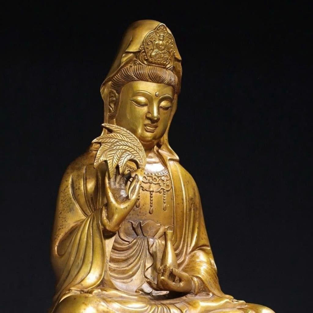 Tượng Phật Quan Thế Âm Bồ Tát Đồng Vàng Sưu Tầm BKHFCN-9030 