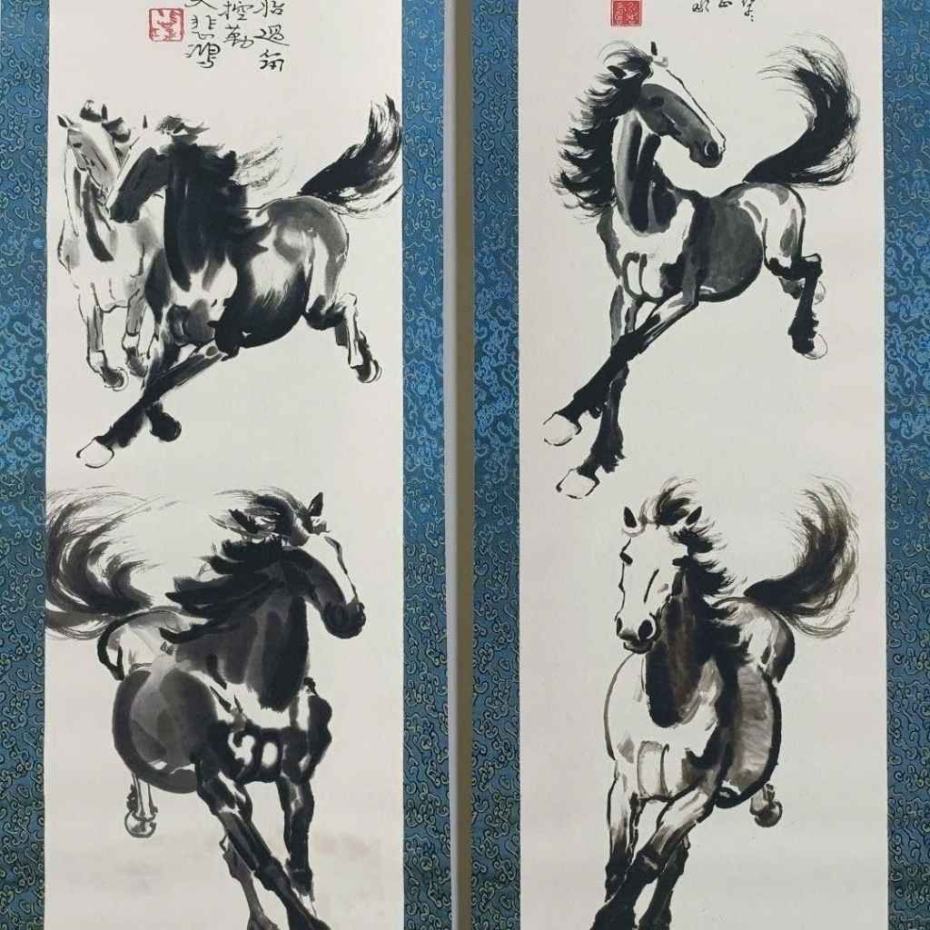  Bộ Tranh Tứ Bình Bát Mã Hùng Phong Cổ Kính BKHFCN-9035 