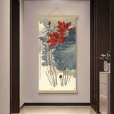  Tranh Trục Cuốn Tơ Lụa Hồng Liên Cổ Kính  BKHFCN-9040 
