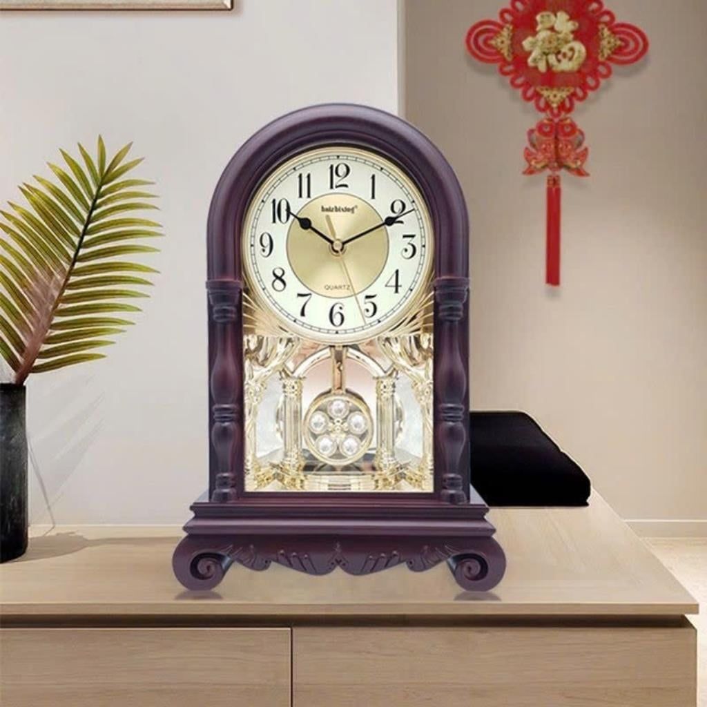  Đồng Hồ Để Bàn Vỏ Gỗ Giả Cổ Có Con Lắc Sang Trọng BKHFCN-9051 