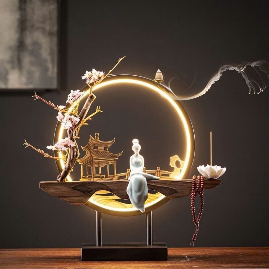  Lư Xông Trầm Đèn LED Vòng Tròn Thác Khói Khói Chảy Ngược BKHFCN-9076 