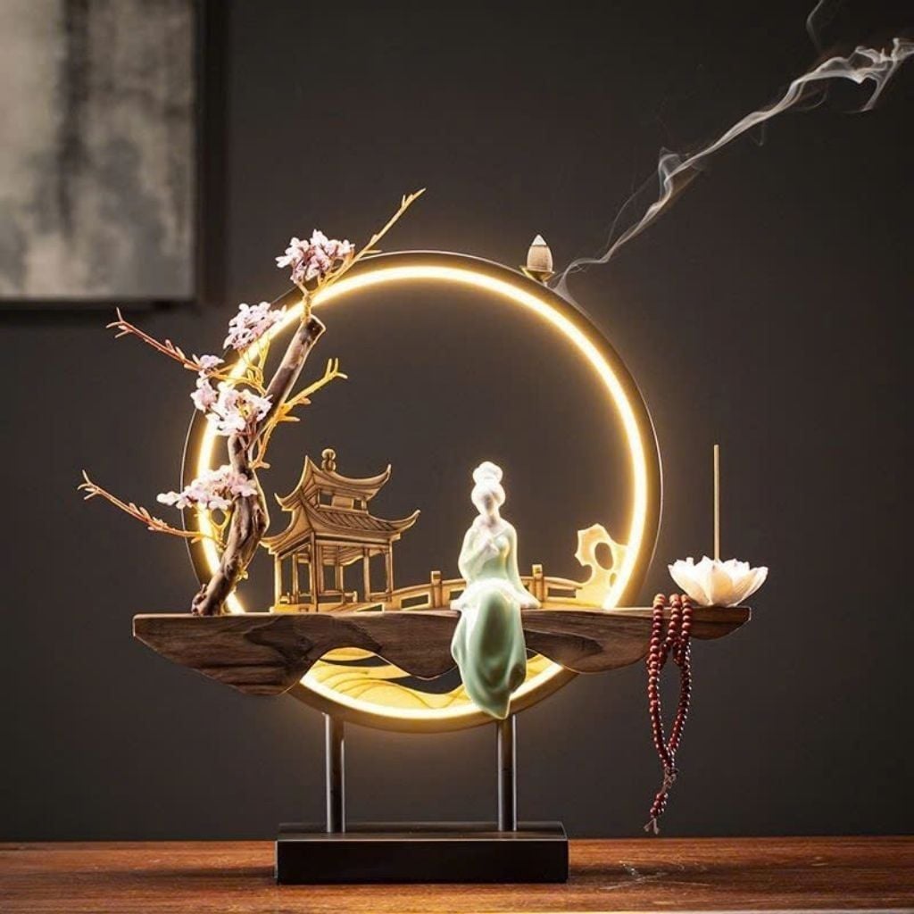  Lư Xông Trầm Đèn LED Vòng Tròn Thác Khói Khói Chảy Ngược BKHFCN-9076 