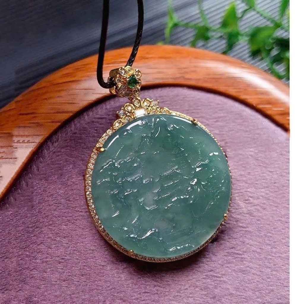  Mặt ngọc lục bảo phong cảnh bọc bạc mạ vàng BKSTCN-9344 