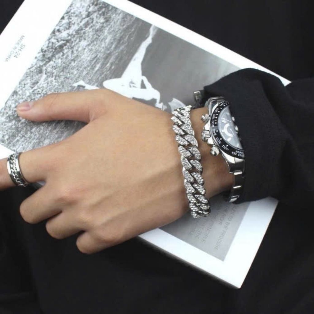  Vòng Tay Cuba Bạc S925 Đính Kim Cương BKJECN-9281 