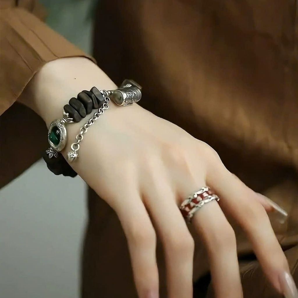  Vòng tay bạc mix gỗ trầm hương BKJECN-9287 