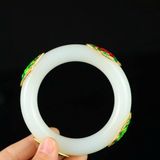  Vòng Tay Ngọc Bích Trắng Mạ Vàng BKJECN-9299 