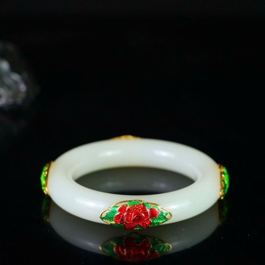  Vòng Tay Ngọc Bích Trắng Mạ Vàng BKJECN-9299 