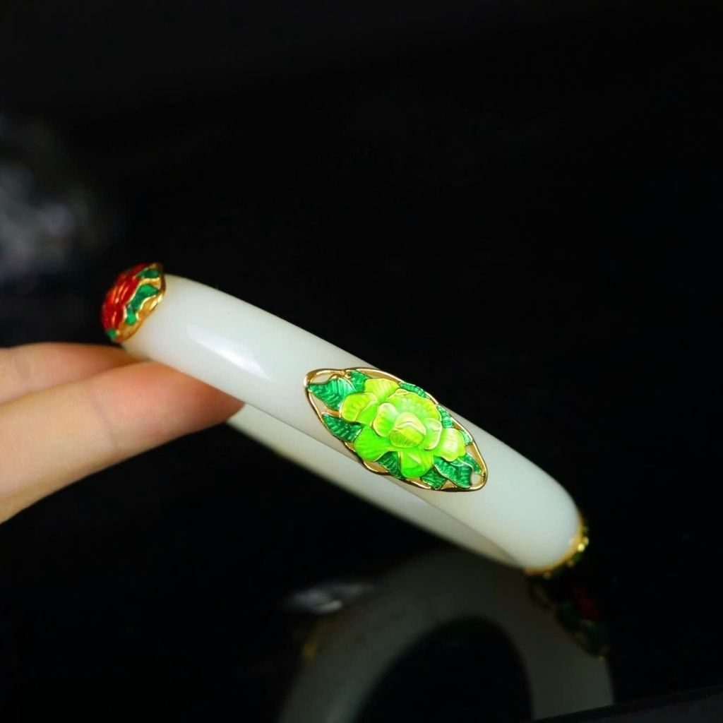  Vòng Tay Ngọc Bích Trắng Mạ Vàng BKJECN-9299 