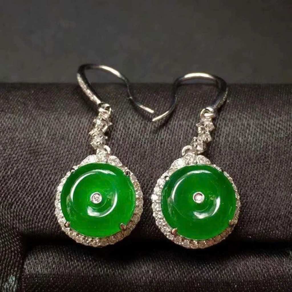  Bông tai đính ngọc bích bọc bạc BKJECN-9301 