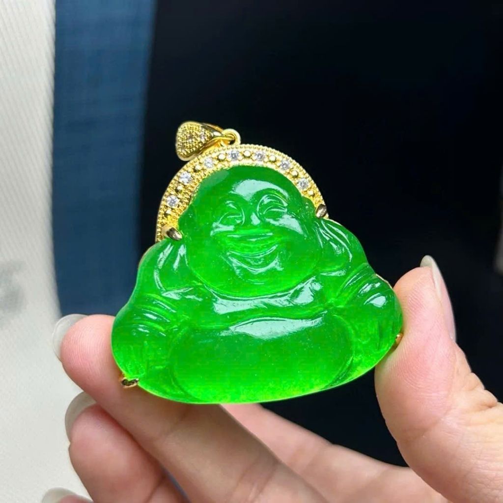  Mặt ngọc di lặc ngọc bích đính đá BKJECN-9303 