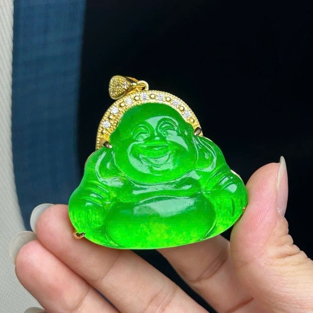  Mặt ngọc di lặc ngọc bích đính đá BKJECN-9303 