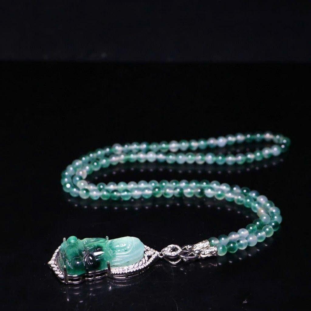  Mặt dây chuyền quan âm ngọc bích đính kim cương BKJECN-9313 