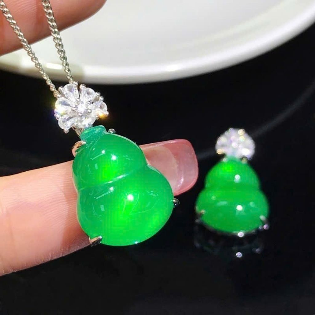  Mặt Dây Chuyền Đá Mã Não Xanh Hình Hồ lô BKJECN-9319 