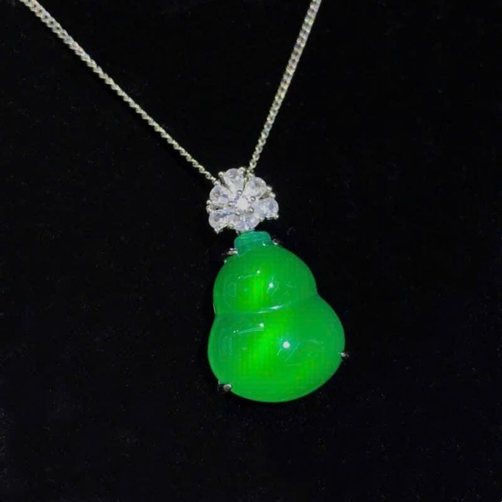  Mặt Dây Chuyền Đá Mã Não Xanh Hình Hồ lô BKJECN-9319 